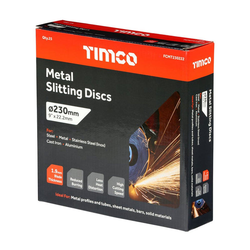 Timco 230mm metal cutting disc Bonded Abrasive Disc - For Cutting 230 x 22.2 x 1.9 - 25 PACK